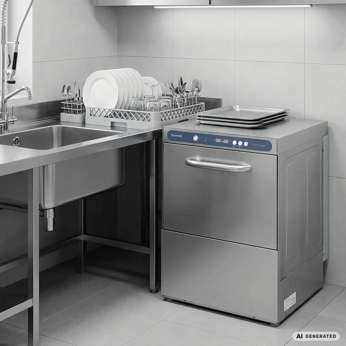Lave-vaisselle PROFI Digital 50 SL panier 50x50 cm, avec doseur de détergent & de produit de rinçage, avec pompe de vidange, Fabriqué en Europe, 230 V