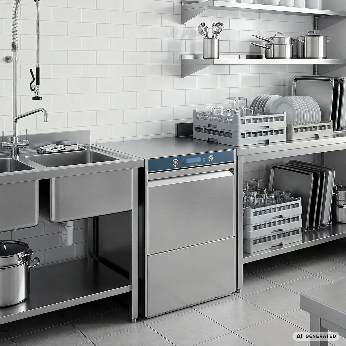 Lave-vaisselle HYPRO Digital 50 SL panier 50x50 cm, avec doseur de détergent & de produit de rinçage, avec pompe de vidange, pompe de surpression, Fabriqué en Europe, 230 V