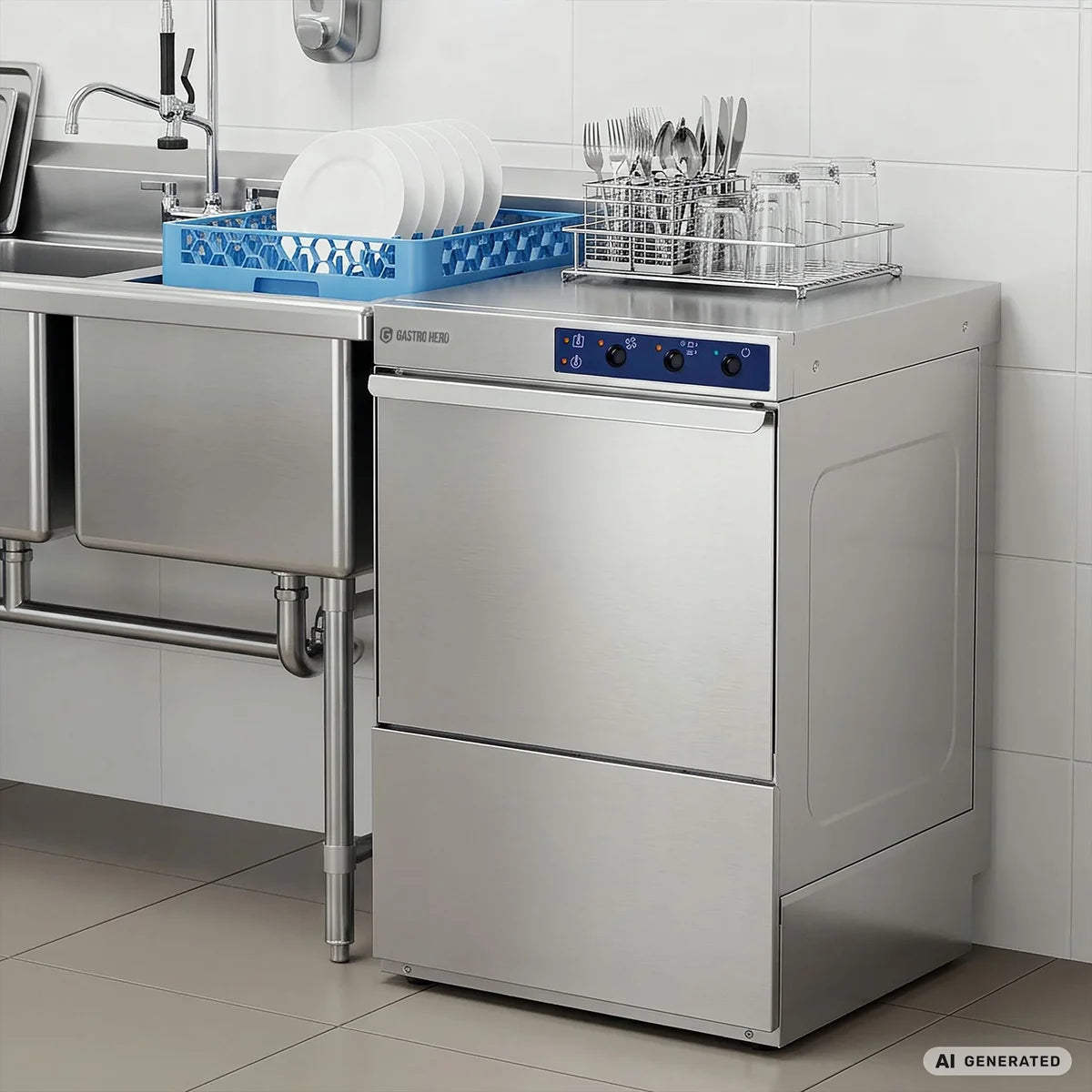 Lave-vaisselle ECO 50x50 cm, avec doseur de détergent et de liquide de rinçage, avec pompe de vidange, fabriqué en Europe, 230/400 V