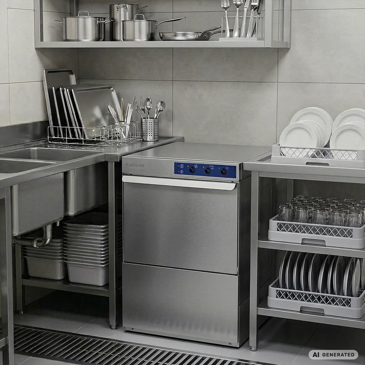 Lave-vaisselle ECO 50x50 cm, avec doseur de détergent et de liquide de rinçage, fabriqué en Europe, 230/400 V