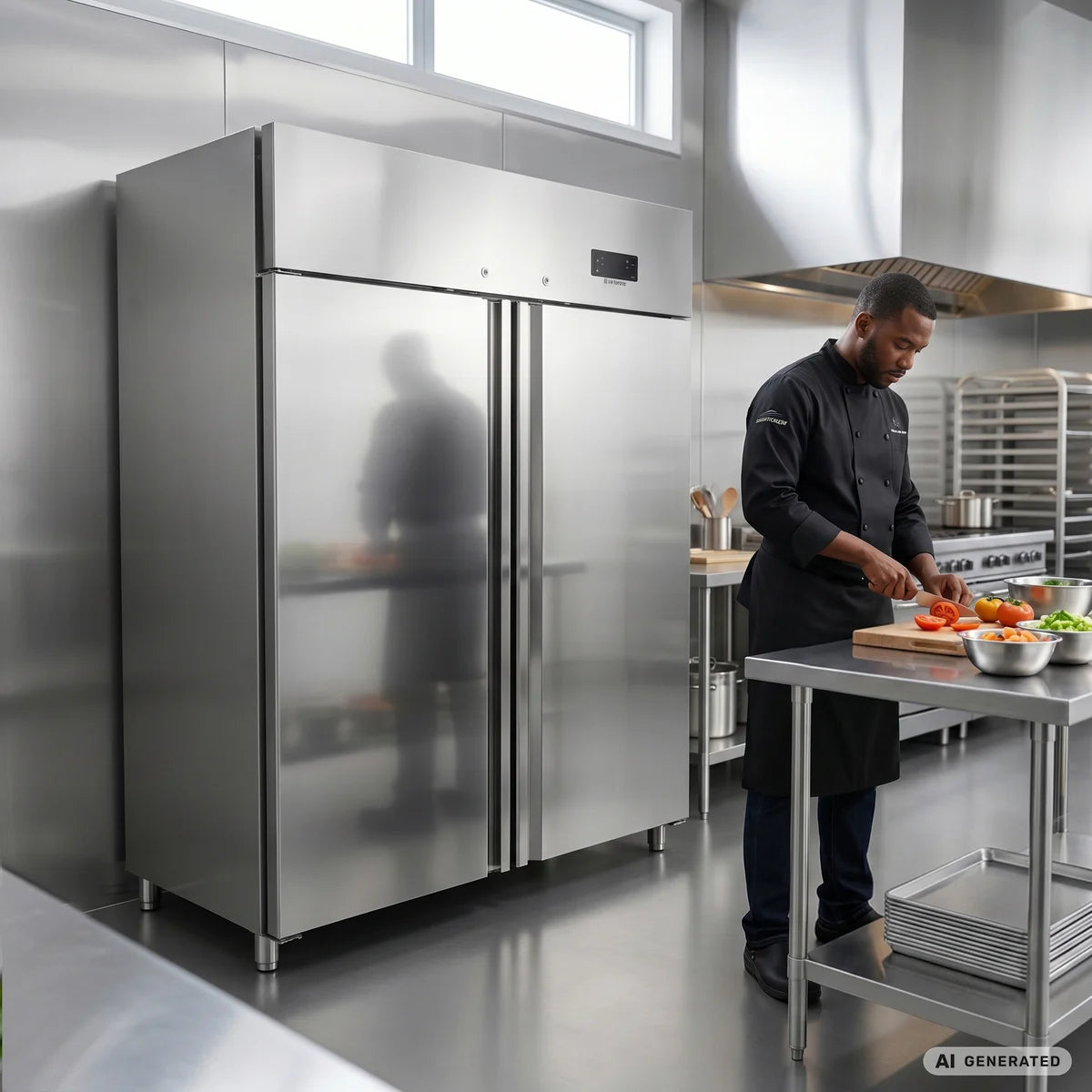 Armoire réfrigérée professionnelle ECO 1400 GN 2/1 monobloc, volume de réfrigération 1350 litres, 6 clayettes réglables, construction robuste, inox