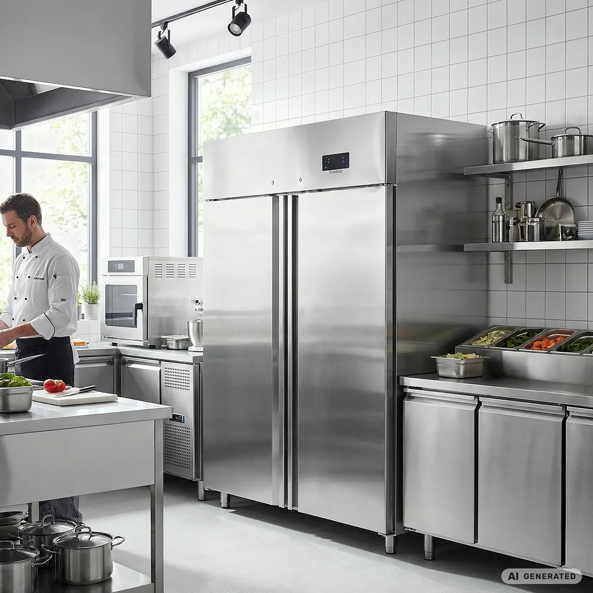 Armoire de congélation ECO 1400 GN 2/1 Monobloc, volume utile 1350 litres, 6 grilles réglables, construction robuste, inox
