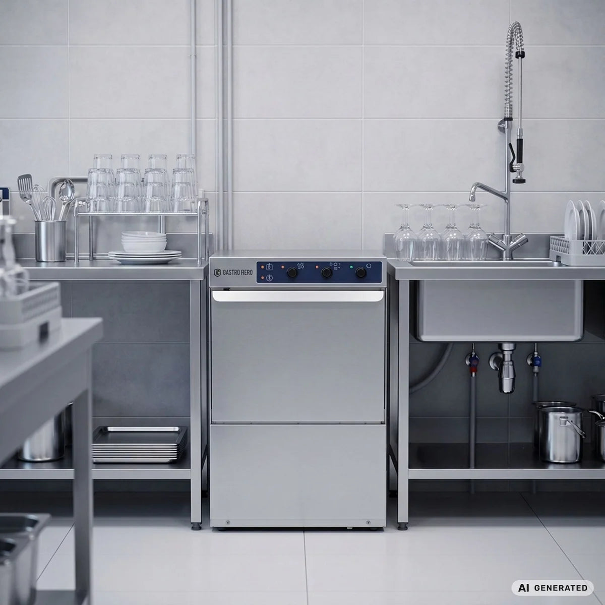 Lave-verres ECO 40x40 cm, avec doseur de détergent et de liquide de rinçage, avec pompe de vidange, fabriqué en Europe, 230 V