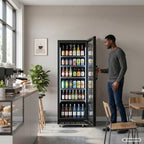 Armoire à boissons GK-360BB, volume utile 360 Litres, 4 clayettes réglables, éclairage intérieur, verrouillable, noir