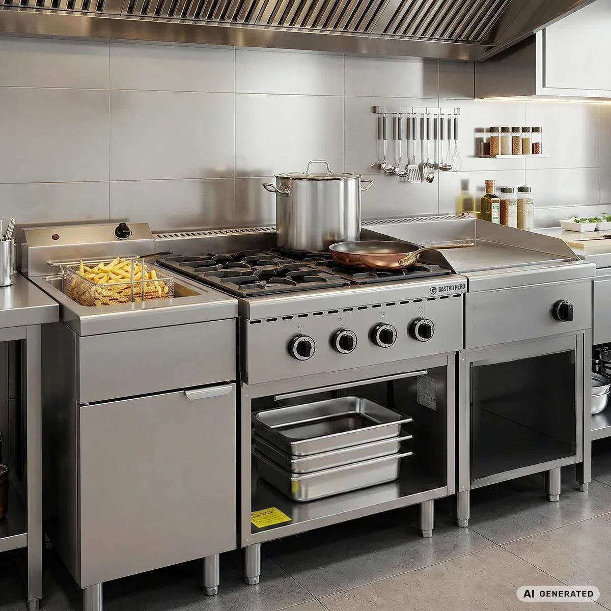 Cuisinière à gaz ECO avec soubassement ouvert - 28,8 kW - 4 brûleurs