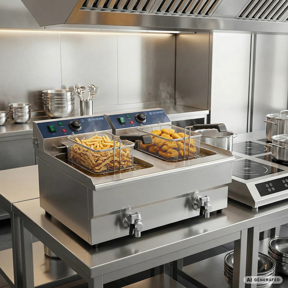 Friteuse électrique double ECO 13+13 litres avec robinet de vidange, 2x 5000 W, 400 V