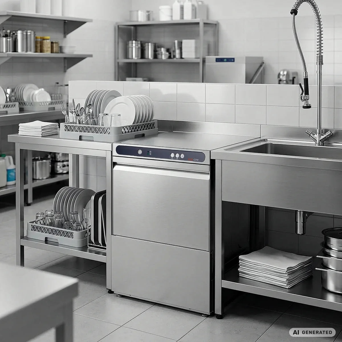Lave-vaisselle ECO panier 50x50 cm, avec doseur de détergent & de produit de rinçage, avec pompe de vidange & adoucisseur, Fabriqué en Europe, 400 V