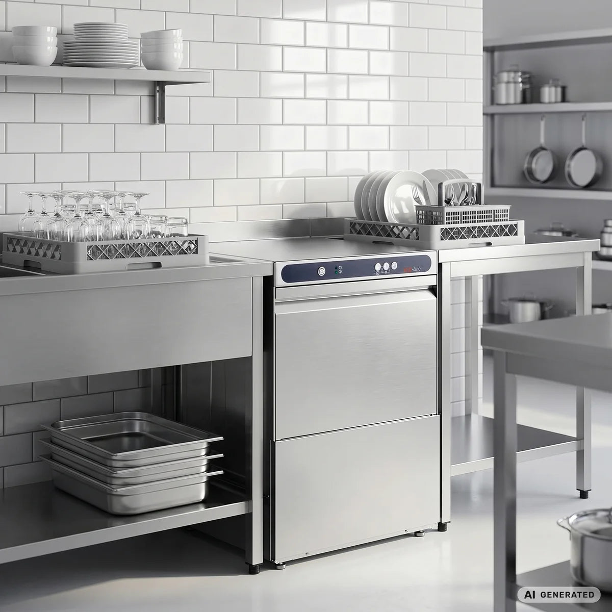 Lave-vaisselle ECO panier 50x50 cm, avec doseur de détergent & de produit de rinçage, avec pompe de vidange & adoucisseur, Fabriqué en Europe, 230 V