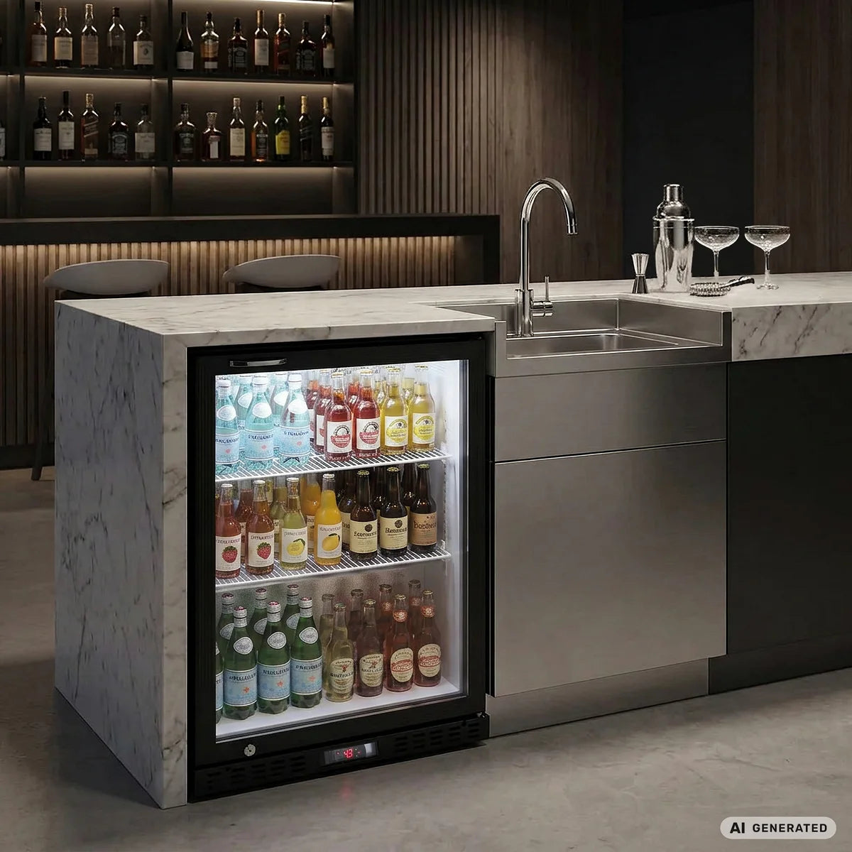 Armoire à boissons ECO 130 noire, éclairage LED, encastrable sous plan