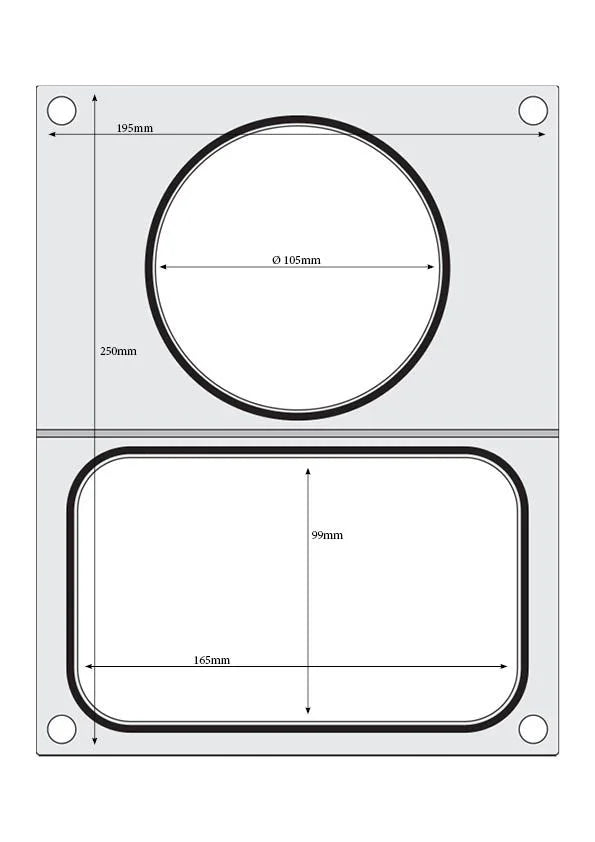 Matrice de scellage Hendi pour scelleuse de barquettes Compact, 1 barquette 178 x 113 mm et 1 barquette ronde Ø 115 mm