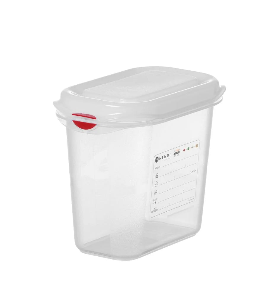 Bac GN Hendi avec couvercle et clips HACCP, GN 1/9, 150 mm, 1,5 L, PP