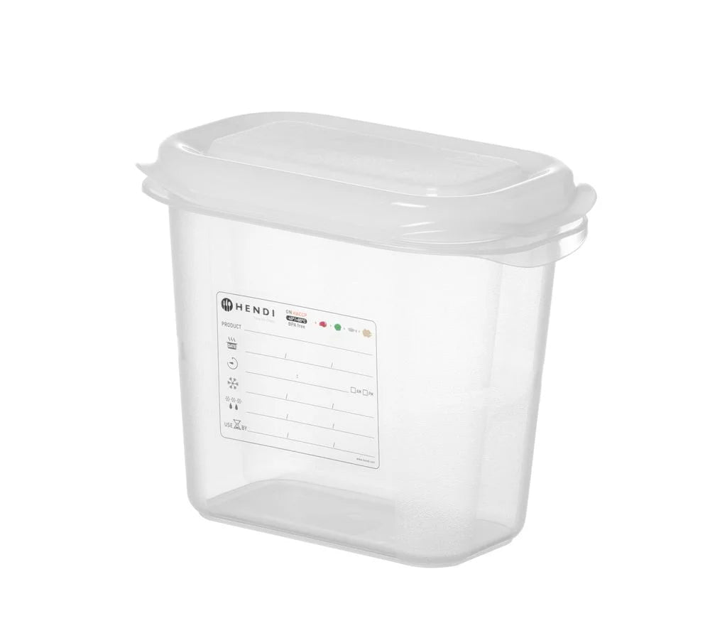Bac GN Hendi avec couvercle et clips HACCP, GN 1/9, 150 mm, 1,5 L, PP