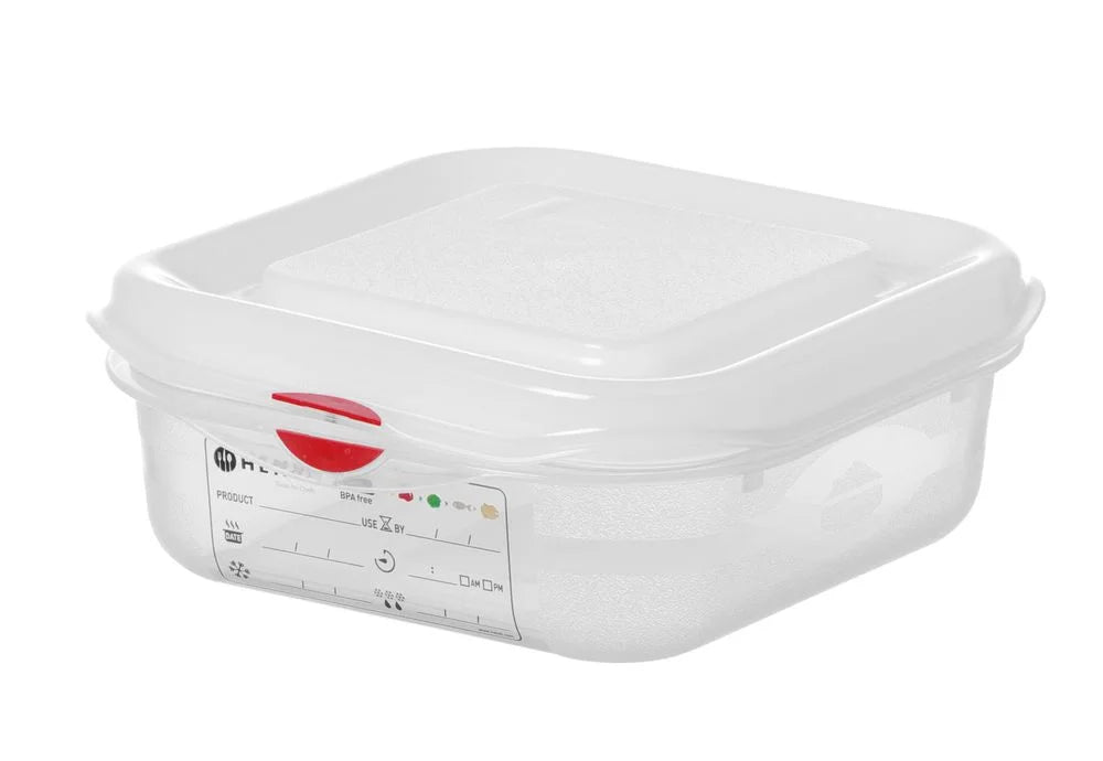 Bac GN Hendi avec couvercle et clips HACCP, GN 1/6, 65 mm, 1,1 L, PP
