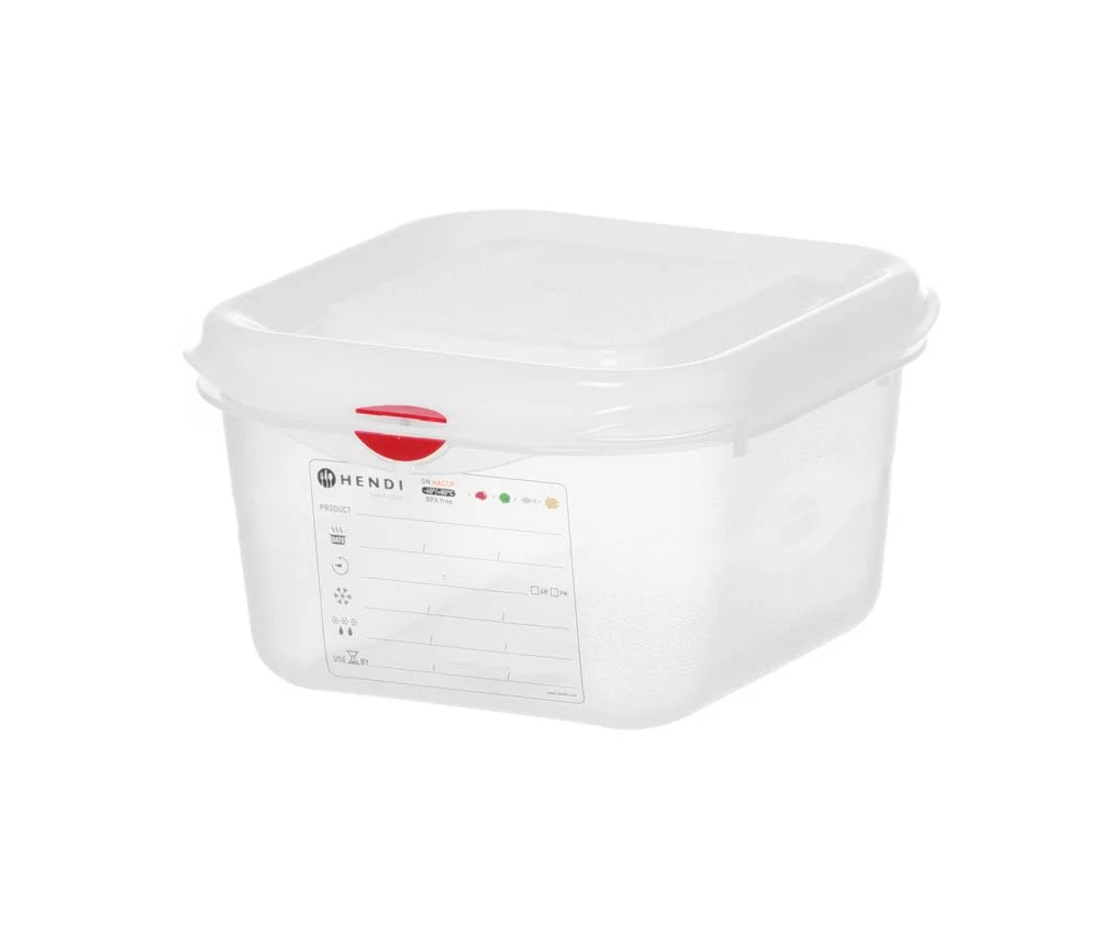 Bac GN Hendi avec couvercle et clips HACCP, GN 1/6, 100 mm, 1,7 L, PP