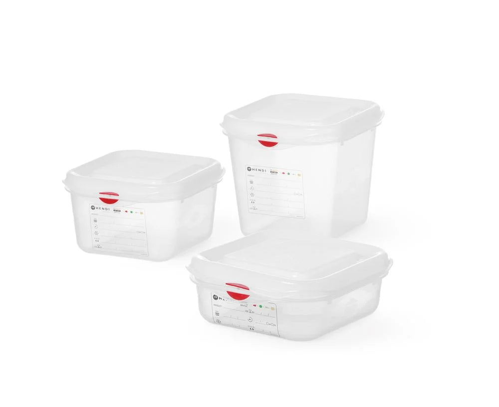 Bac GN Hendi avec couvercle et clips HACCP, GN 1/2, 100 mm, 6,5 L, PP