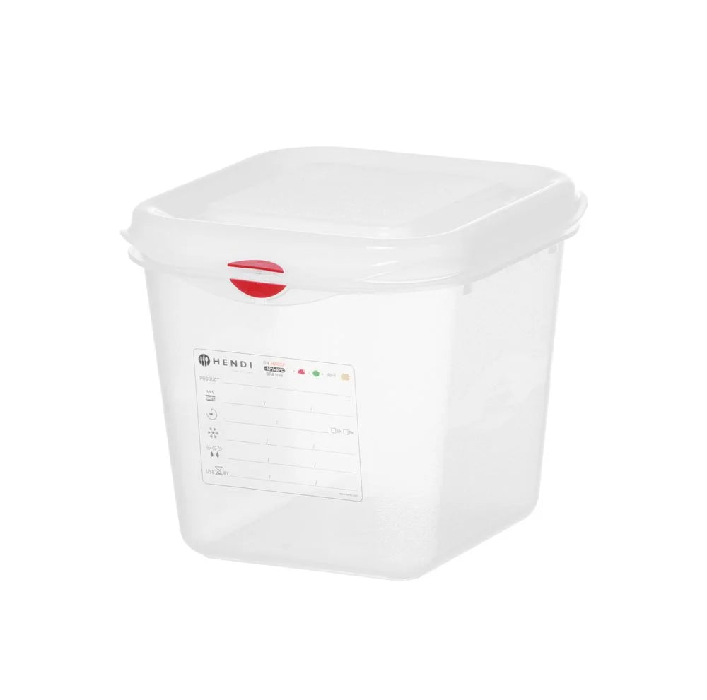 Bac GN Hendi avec couvercle et clips HACCP, GN 1/6, 150 mm, 2,6 L, PP
