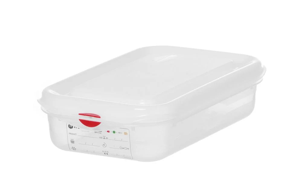 Bac GN Hendi avec couvercle et clips HACCP, GN 1/4, 65 mm, 1,8 L, PP