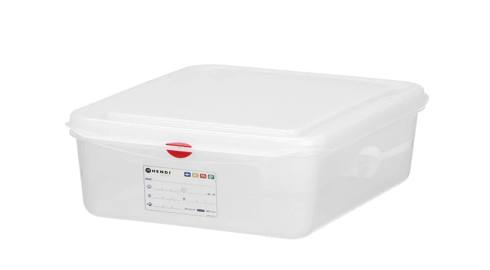 Bac GN Hendi avec couvercle et clips HACCP, GN 1/2, 100 mm, 6,5 L, PP