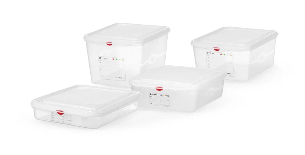 Bac GN Hendi avec couvercle et clips HACCP, GN 1/2, 100 mm, 6,5 L, PP
