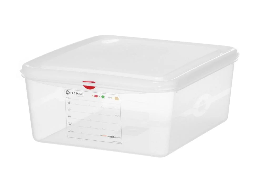 Bac GN Hendi avec couvercle et clips HACCP, GN 2/3, 150 mm, 13,5 L, PP