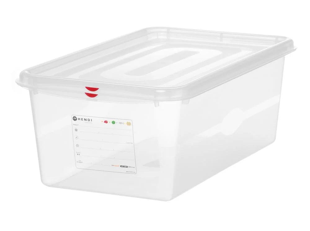 Bac GN Hendi avec couvercle et clips HACCP, GN 1/1, 200 mm, 28 L, PP