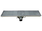 Siphon de sol en inox, 891 x 200 x 132 mm, sortie horizontale