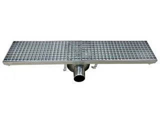 Siphon de sol en inox, 891 x 200 x 132 mm, sortie horizontale