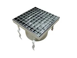 Siphon de sol en inox, 200 x 200 x 180 mm, sortie verticale