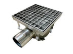 Siphon de sol en inox, 200 x 200 x 131 mm, sortie horizontale