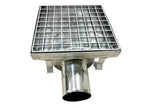 Siphon de sol en inox, 200 x 200 x 131 mm, sortie horizontale