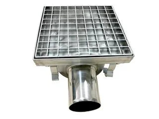 Siphon de sol en inox, 200 x 200 x 131 mm, sortie horizontale