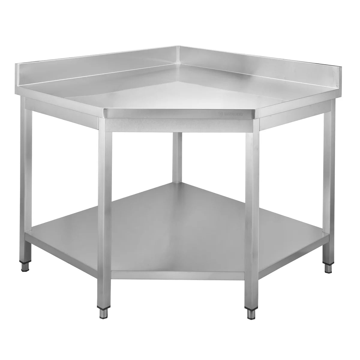 Table de travail d’angle en acier inoxydable gamme Basic 1000x700 mm - avec étagère basse et dosseret
