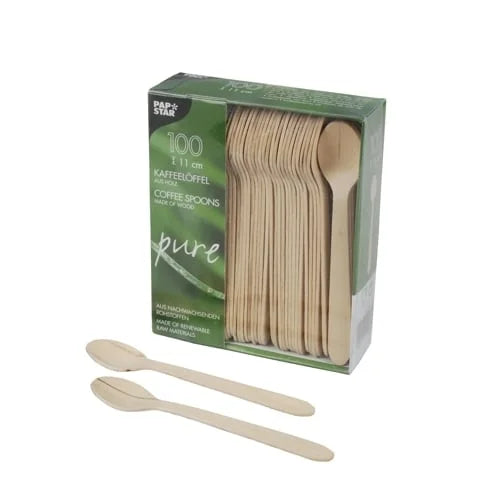 Papstar 100 cuillères à café, bois « pure » 11 cm