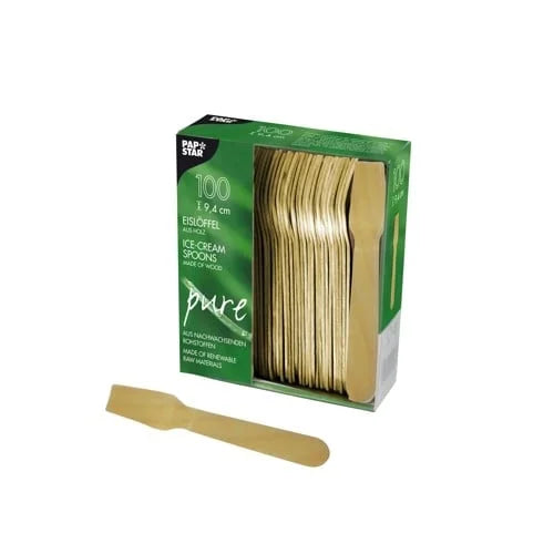 Papstar Pure Cuillères à glace ; bois - 100 pces
