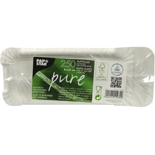 Papstar 250 assiettes, carton pur rectangulaire 8 cm x 21 cm blanc avec poignée