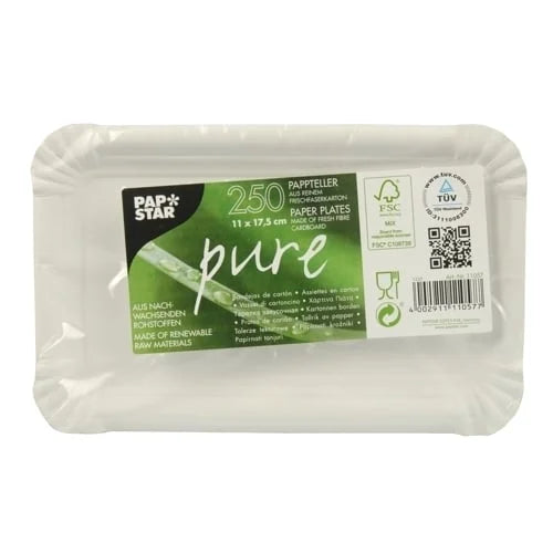Papstar 250 assiettes, carton pur rectangulaire 11 cm x 17,5 cm blanc