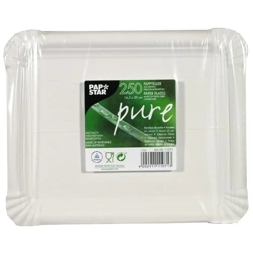 Papstar 250 assiettes, carton pure rectangulaire 16,5 cm x 20 cm blanc
