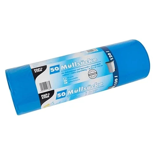 Papstar 50 sacs poubelle, LDPE 120 l 110 cm x 70 cm bleu