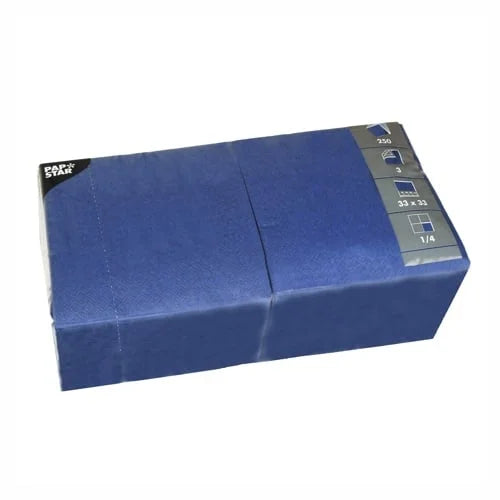 Papstar 250 serviettes, 3 plis, pliage 1/4 33 cm x 33 cm bleu foncé