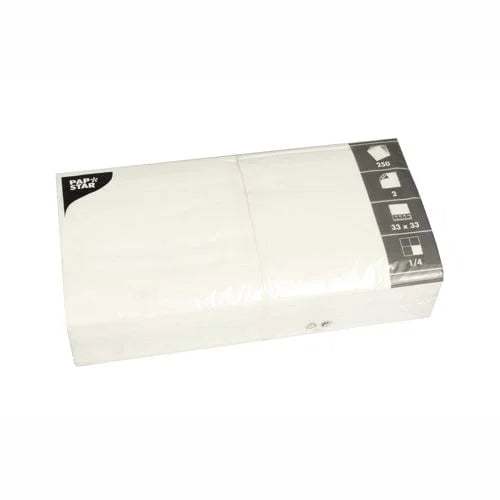 Papstar 250 serviettes, 2 plis, pliage 1/4 33 cm x 33 cm blanches