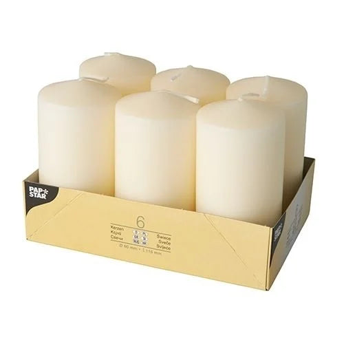Papstar 6 bougies cylindriques Ø 60 mm x H : 115 mm crème