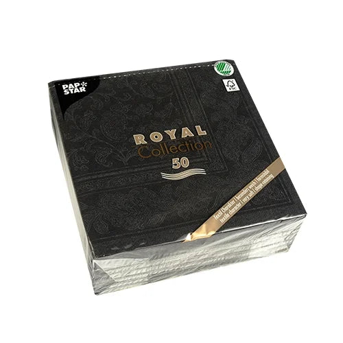 Papstar 50 serviettes ROYAL Collection pliage 1/4 40 cm x 40 cm noir Ornaments