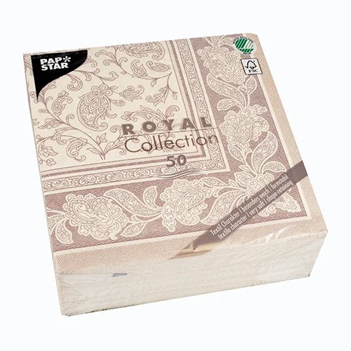 Papstar 50 serviettes ROYAL Collection pliage 1/4 40 cm x 40 cm mocca Ornaments
