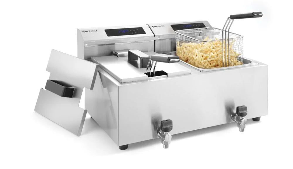 Friteuse numérique MasterCook 2 x 8 L avec robinet de vidange