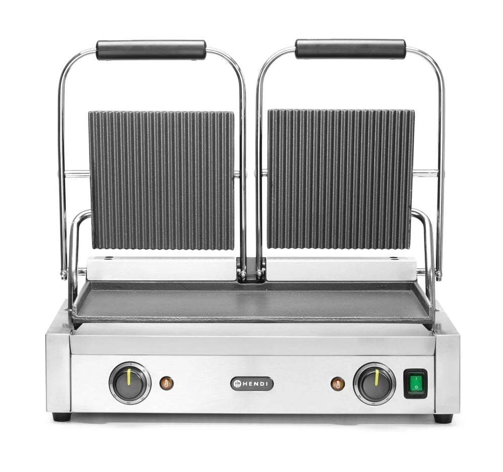 Grill à contact / grill à panini double 1x lisse, 1x rainuré