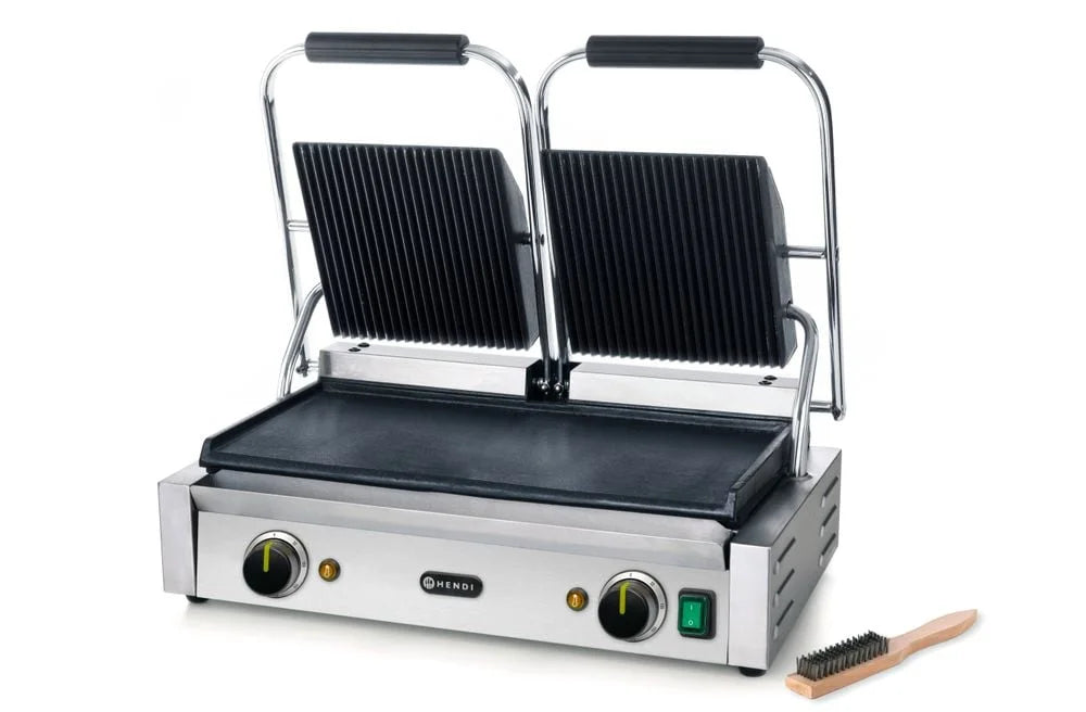 Grill à contact / grill à panini double 1x lisse, 1x rainuré