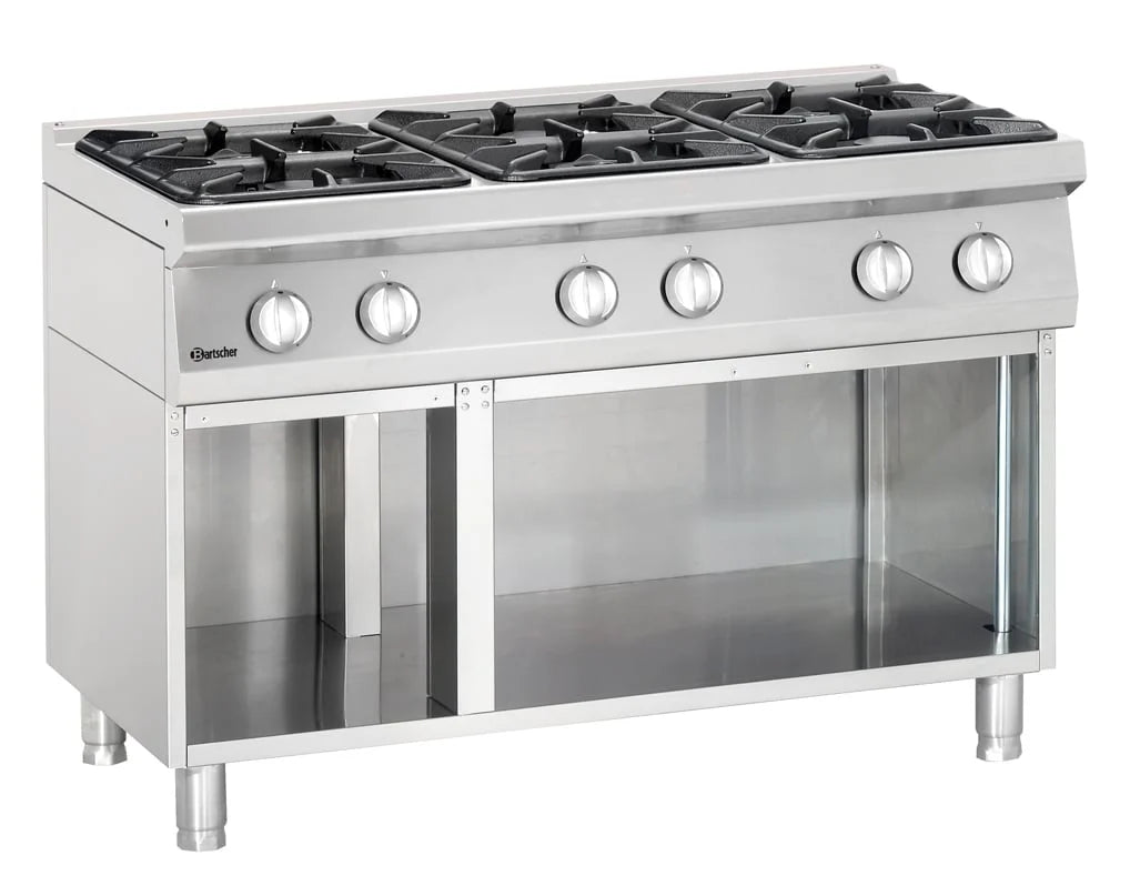 Bartscher Cuisinière à gaz Série 700 Classic avec soubassement ouvert, 6 feux - sur pied
