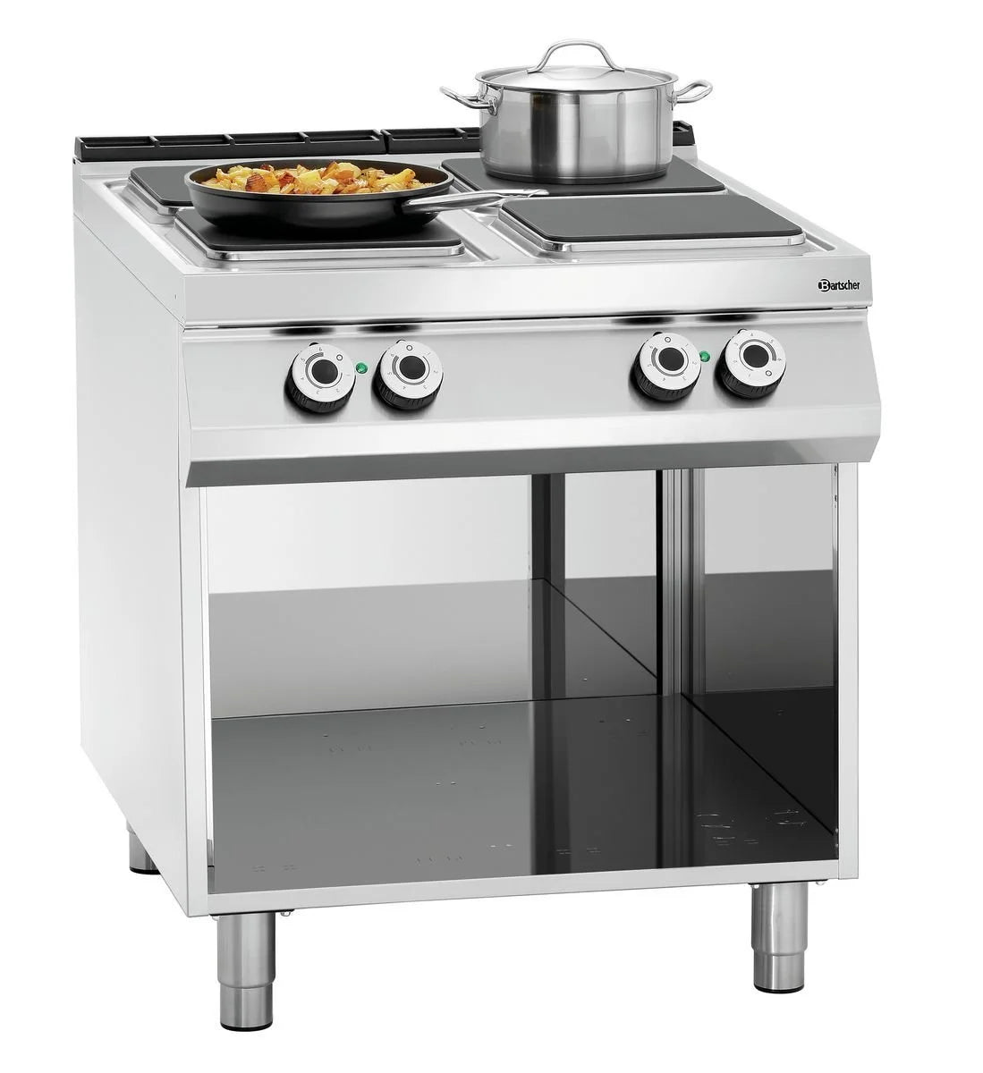 Cuisinière électrique 4 plaques 900 Master avec soubassement ouvert