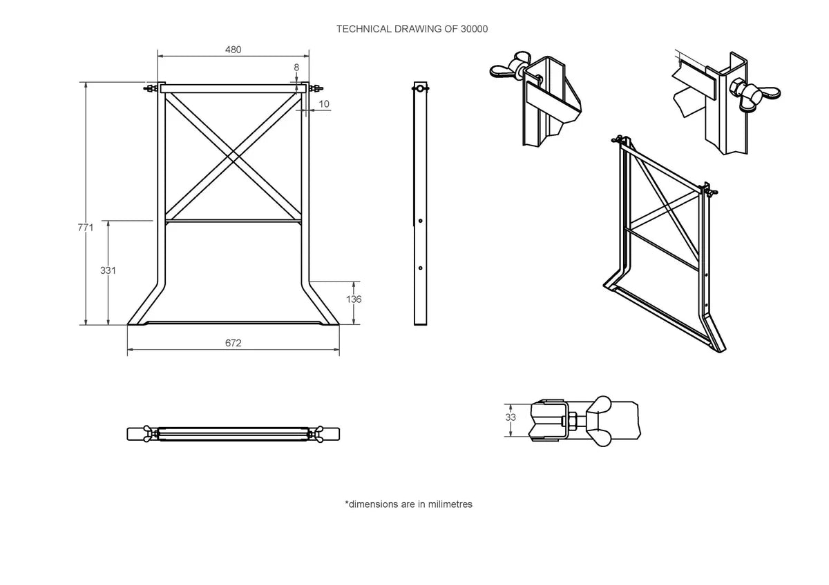 Feros rehausse pour tables de brasserie 1100 mm, cornière en acier pliée 3 mm, 30000 (500/600 mm)