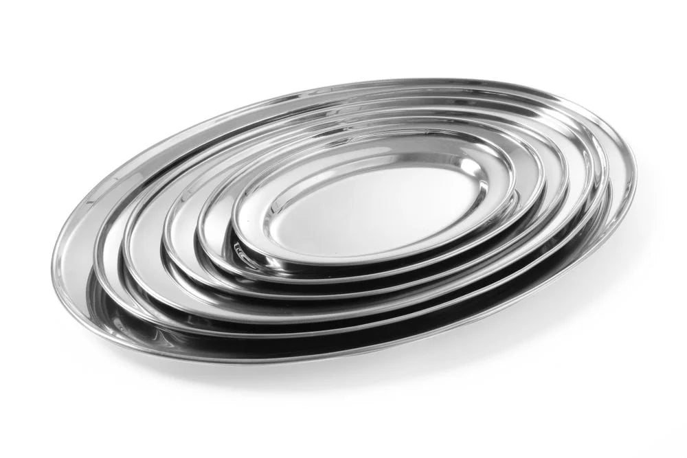 Plateau de service ovale en acier inoxydable 500 x 350 mm